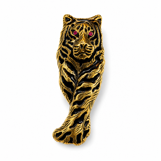 The Bengal Tiger Antique Gold Brooch - Flat Lay