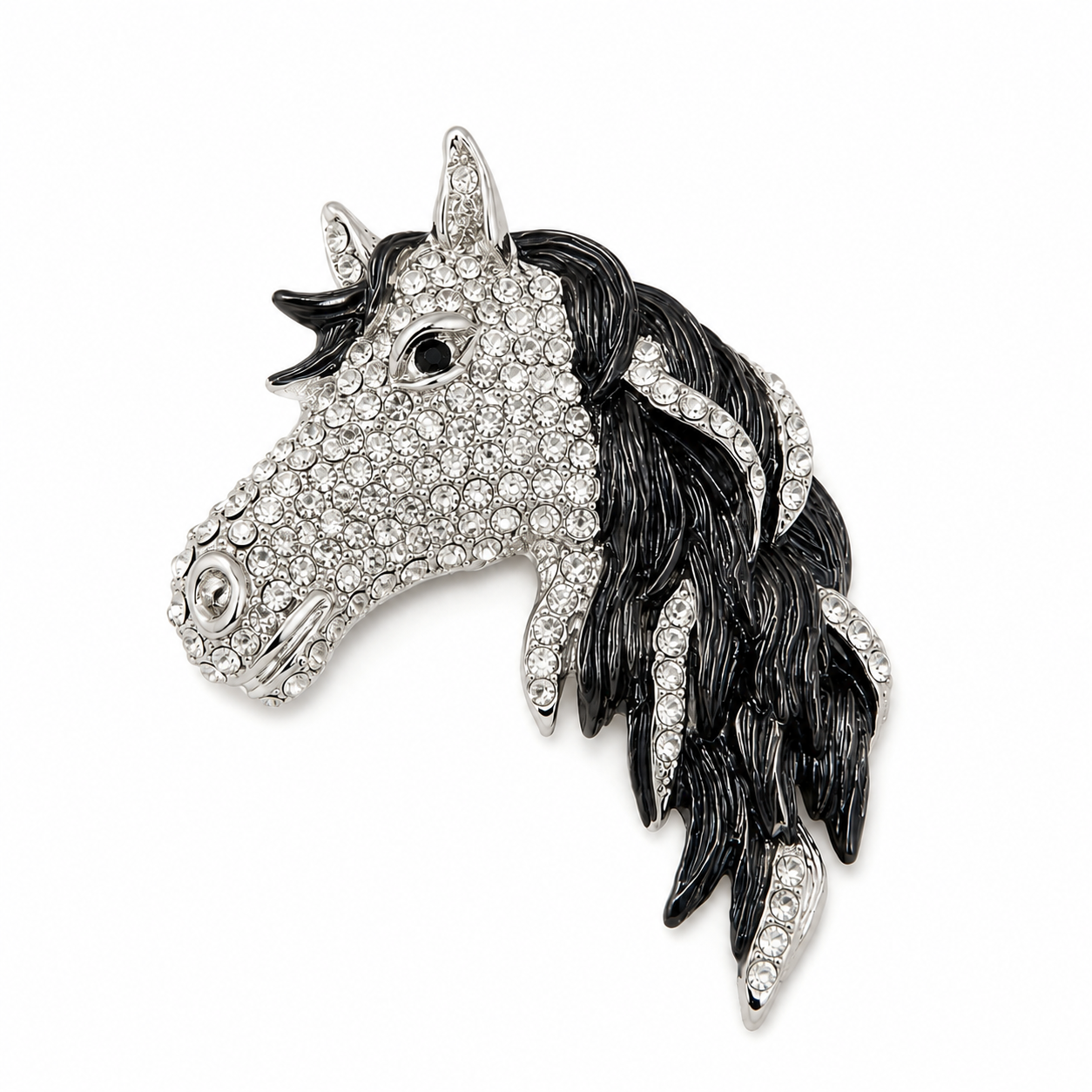 The Noir Crystal Stallion Premium Brooch - Flat Lay