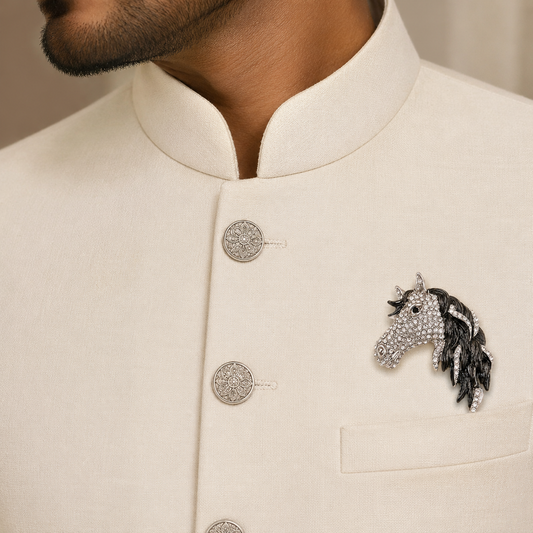 The Noir Crystal Stallion Premium Brooch - Model