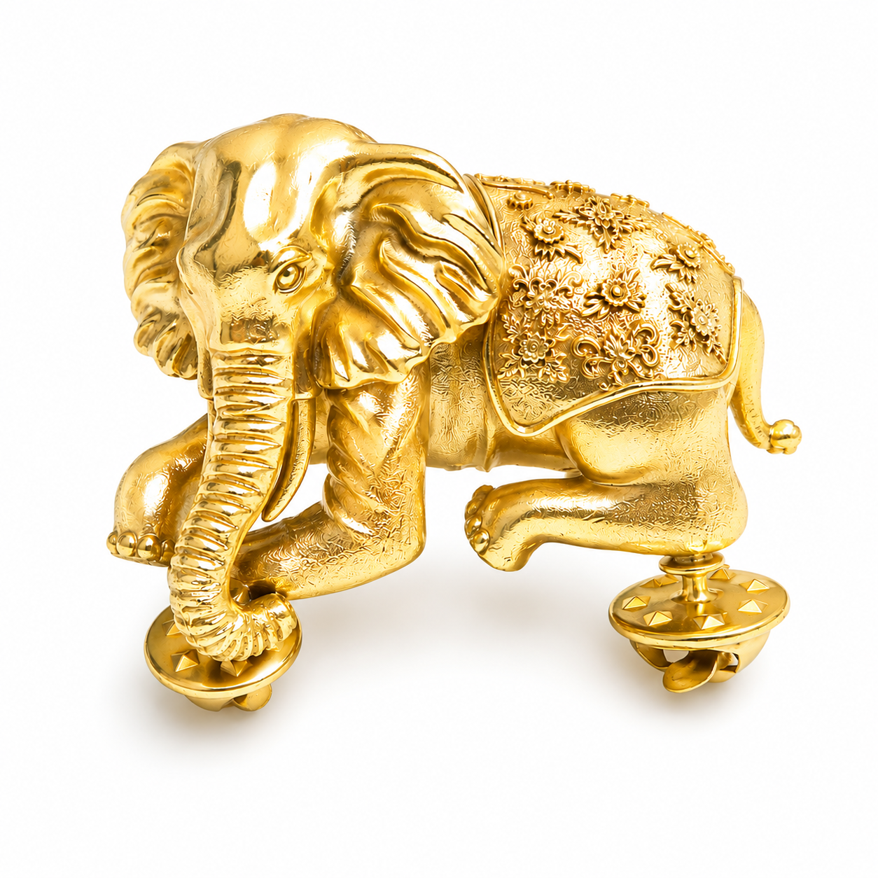 The Airavata Royal Elephant Antique Gold Shoulder Brooch - Flat Lay