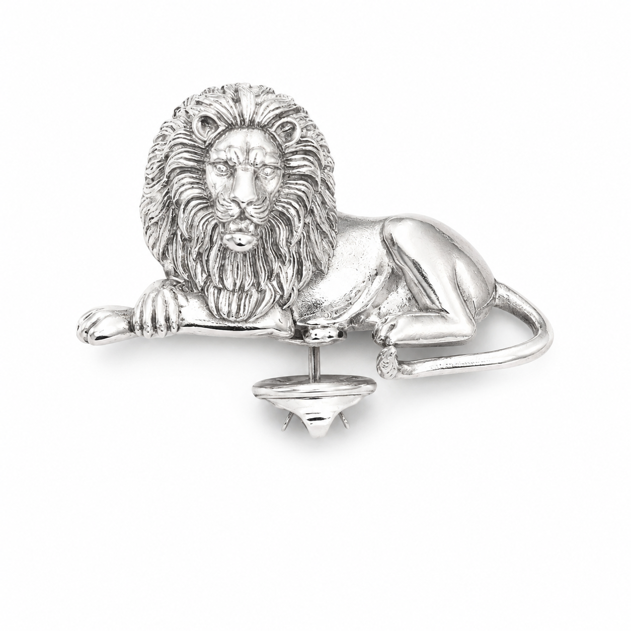 The Sovereign Lion Antique Silver Shoulder Brooch - Flat Lay