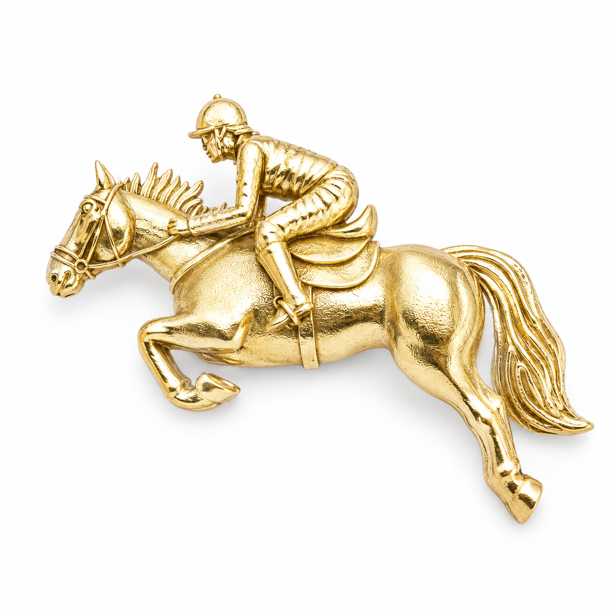 The Ascot Champion Equestrian Rider Antique Gold Brooch - Flat Lay