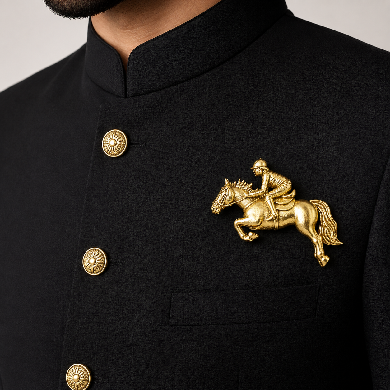 The Ascot Champion Equestrian Rider Antique Gold Brooch - Model