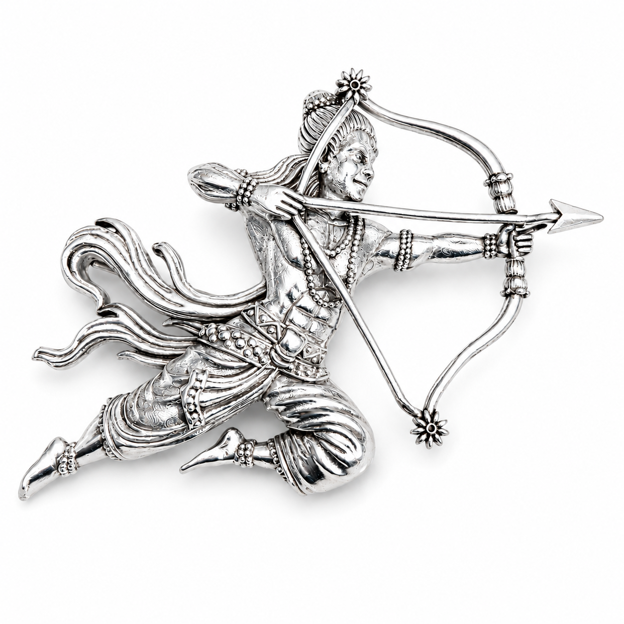 The Kodanda Divine Archer Antique Silver Brooch - Flat Lay