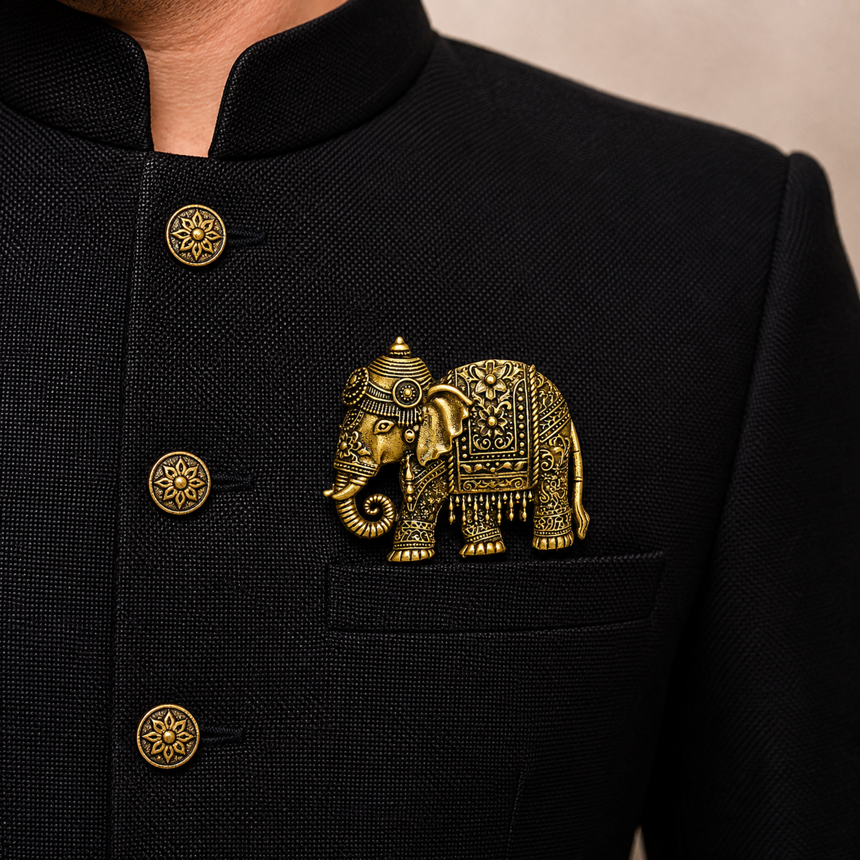 The Maharaja's Caparisoned Elephant Antique Gold Brooch - Model