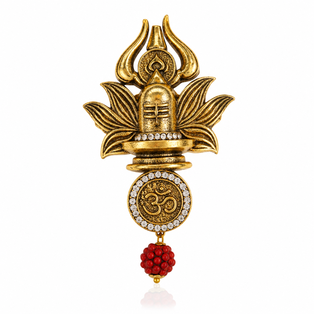 The Mahadev Shivling Trishul Om Antique Gold Brooch - Flat Lay