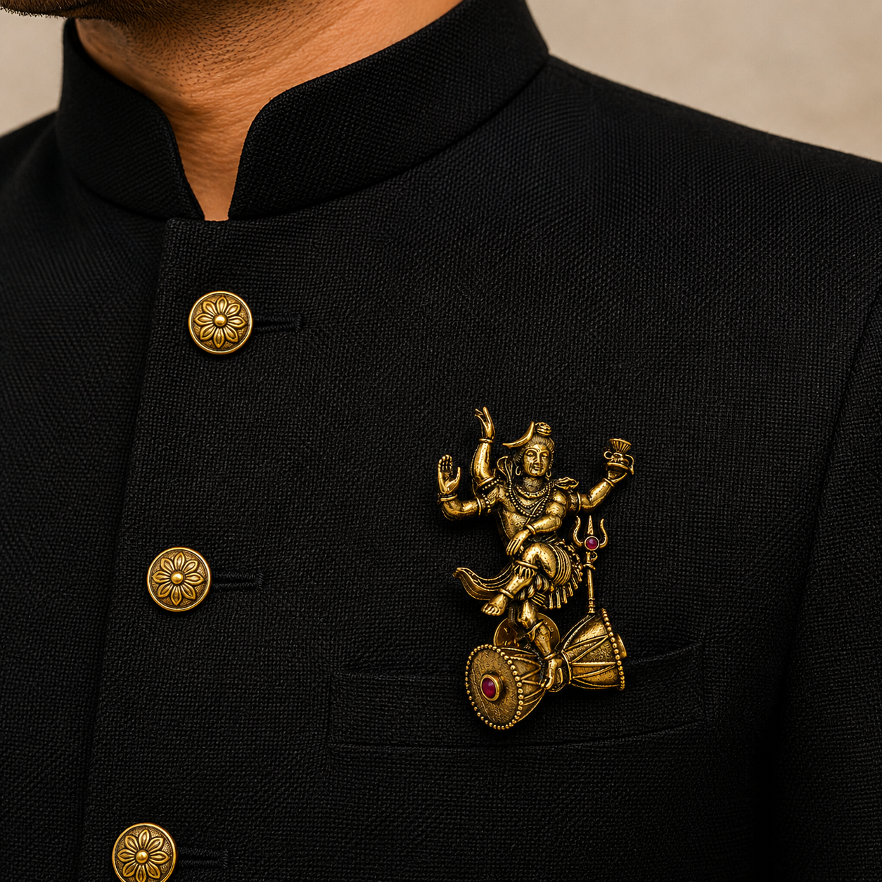 The Nataraja Cosmic Dance Shiva Antique Gold Brooch - Model