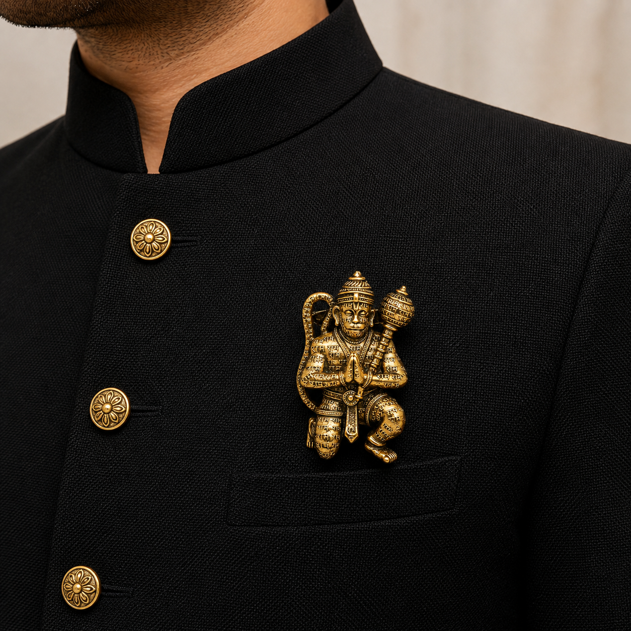 The Ram Naam Hanuman Antique Gold Brooch - Model
