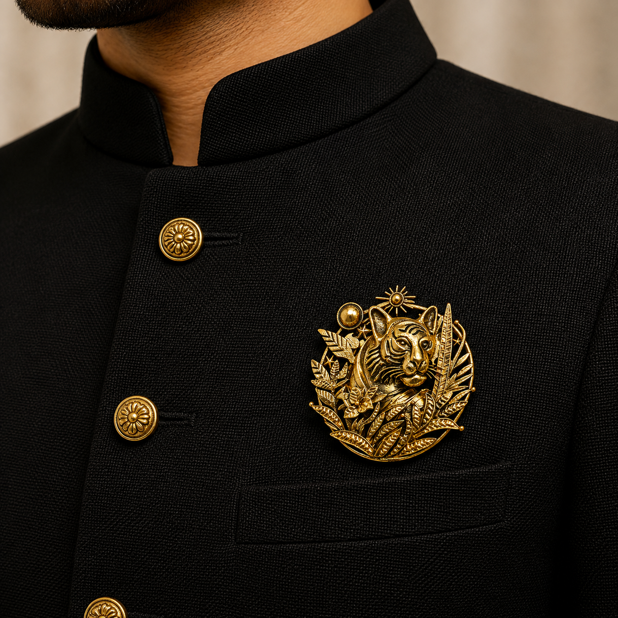 The Jungle Sovereign Tiger Antique Gold Brooch - Model