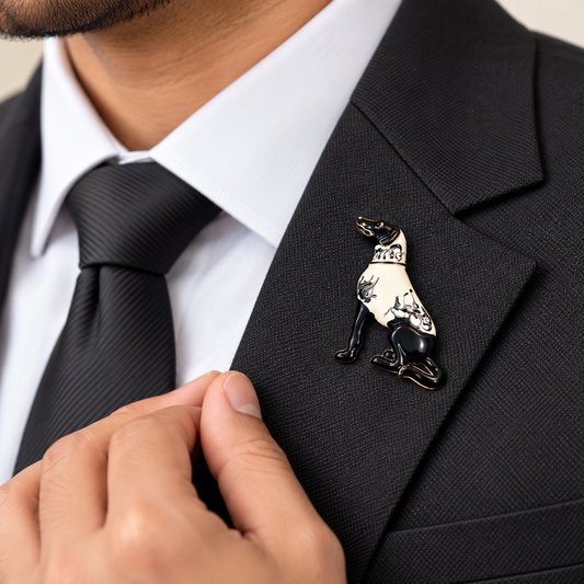 The Pharaoh's Hound Noir & Ivory Enamel Brooch - Model
