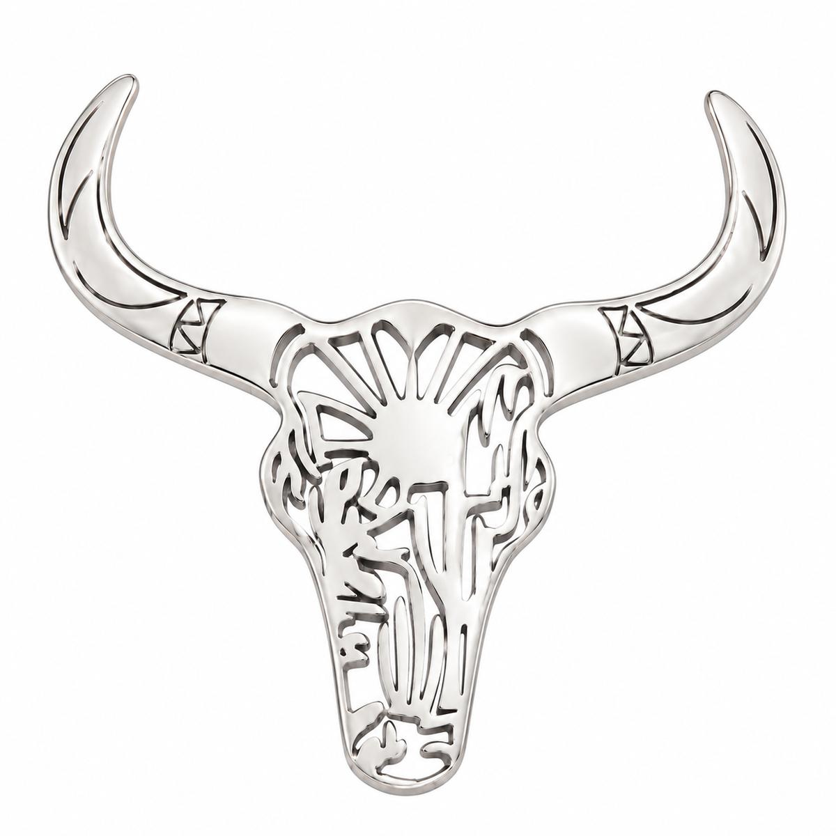 Albetro The Longhorn silver bull skull brooch detailed view