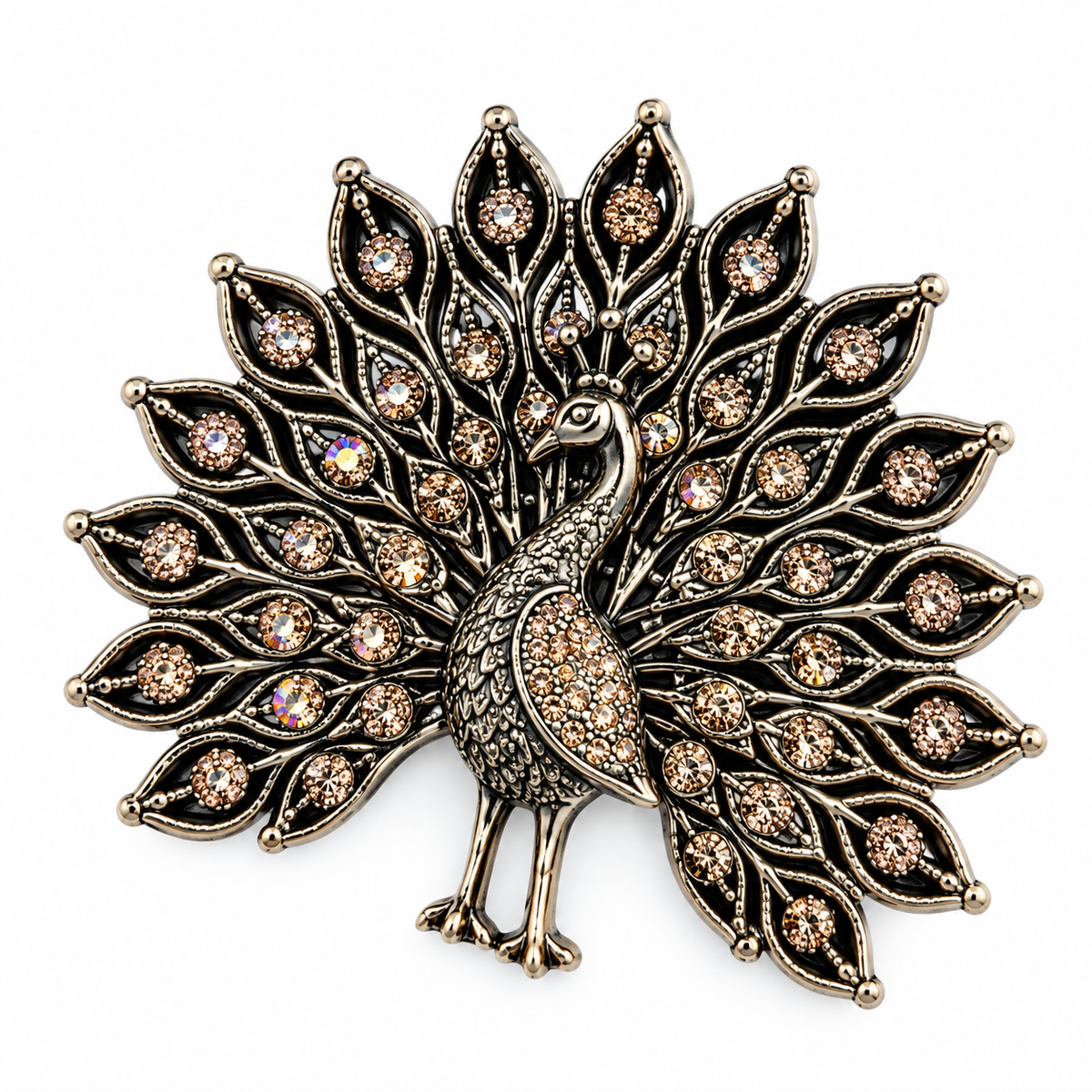Albetro The Mayura antique gold peacock brooch detailed view
