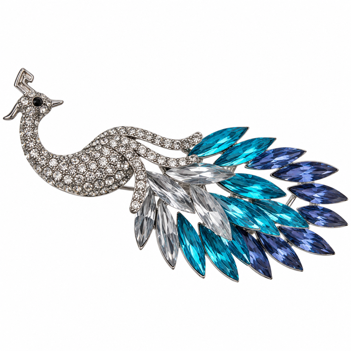Albetro The Sapphire Mayura blue crystal peacock brooch detailed view