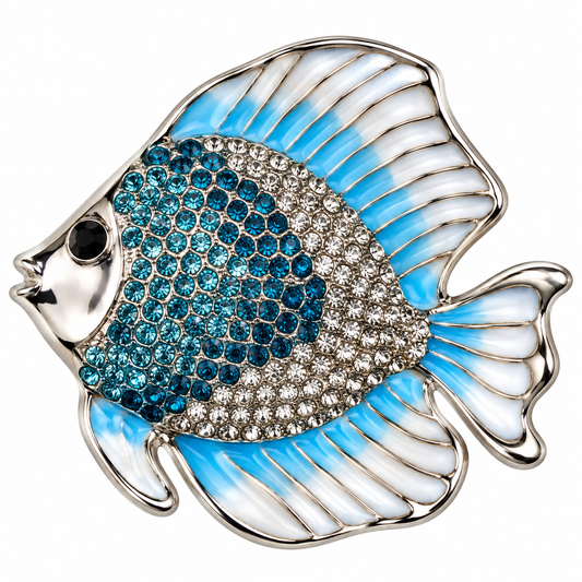 Albetro The Azure Angelfish blue crystal fish brooch detailed view