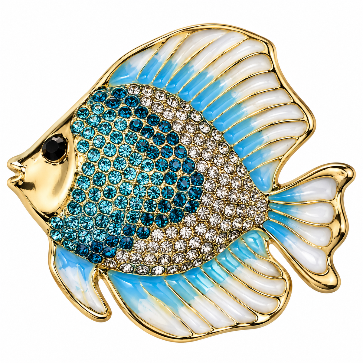 Albetro The Golden Angelfish gold crystal fish brooch detailed view