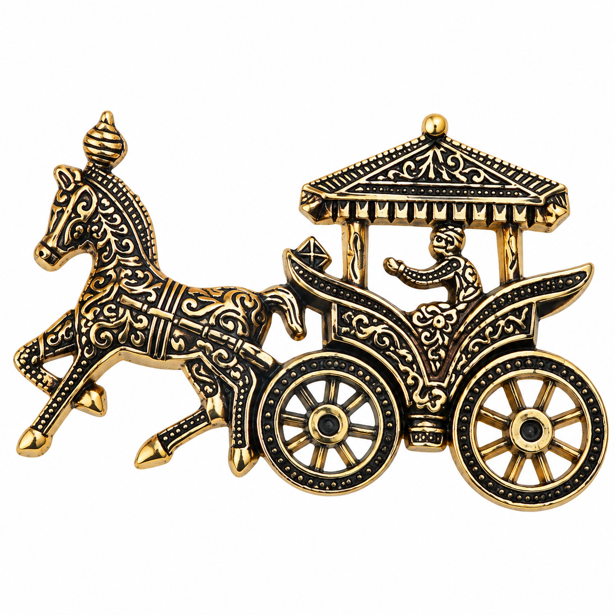 Albetro The Royal Baggi antique gold horse carriage brooch detailed view