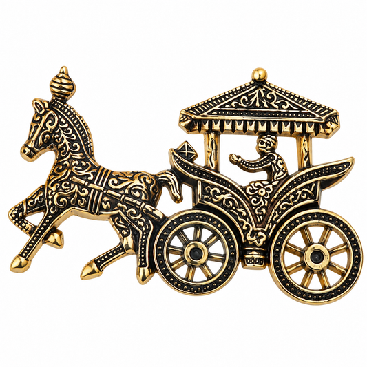 Albetro The Royal Baggi antique gold horse carriage brooch detailed view