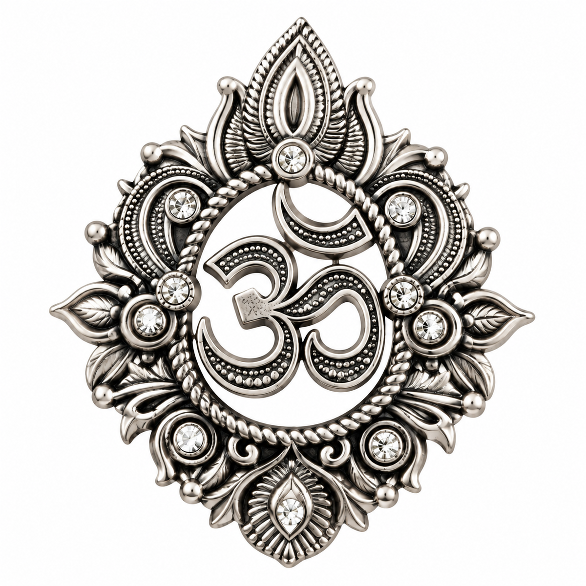 Albetro The Omkara oxidised silver Om mandala brooch detailed view