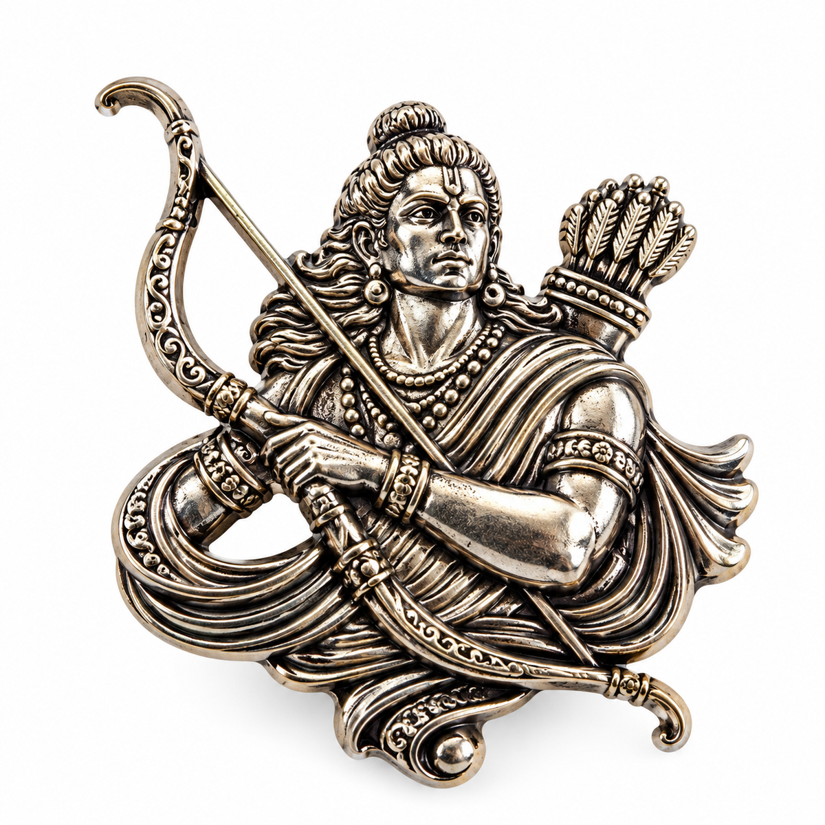 Albetro The Shri Ram oxidised silver Lord Ram brooch detailed view
