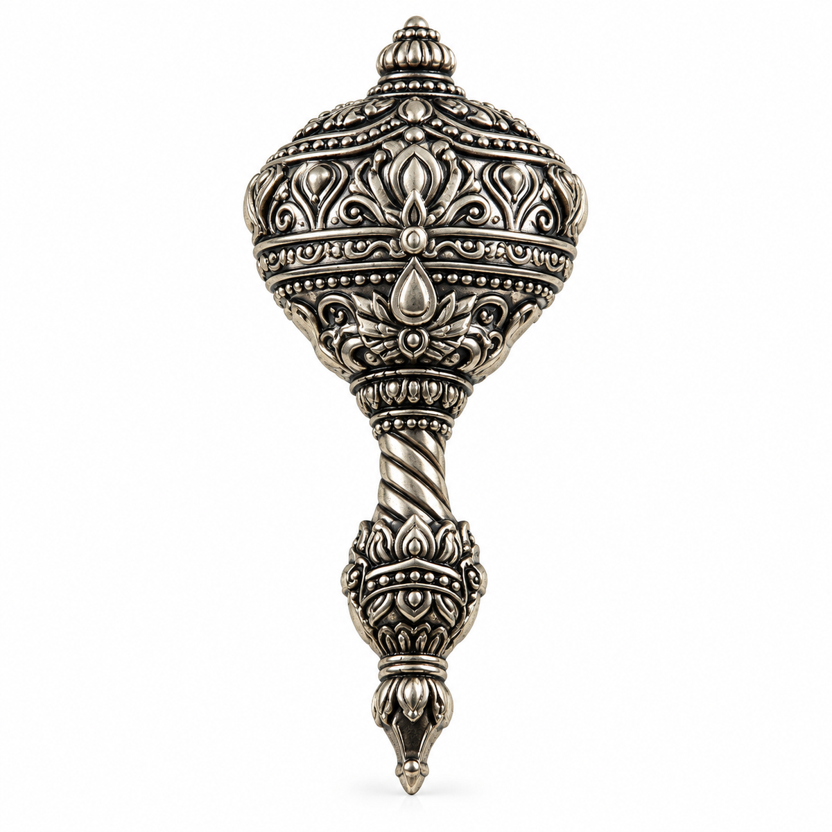 Albetro The Bajrang Gada oxidised silver Hanuman mace brooch detailed view