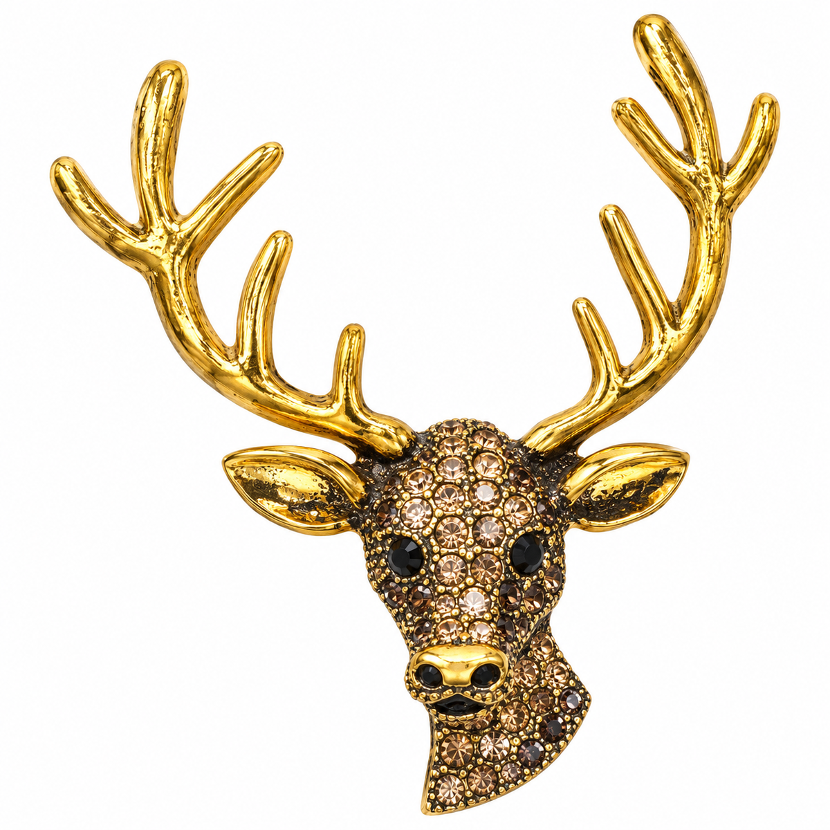 Albetro The Royal Stag gold champagne crystal deer brooch detailed view