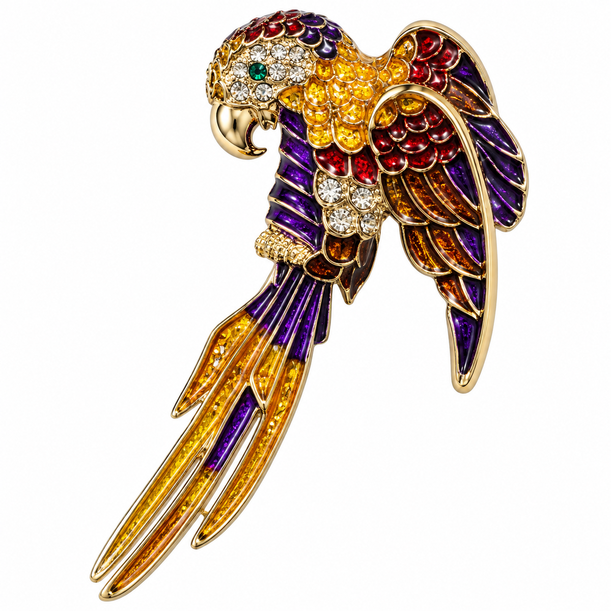 Albetro The Macaw Royale crystal parrot brooch detailed view