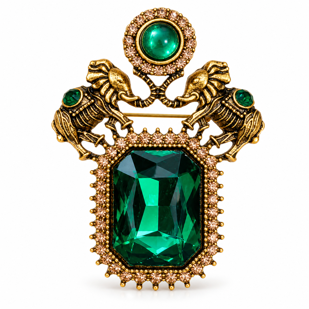 Albetro The Emerald Darbar gold elephant crest brooch detailed view
