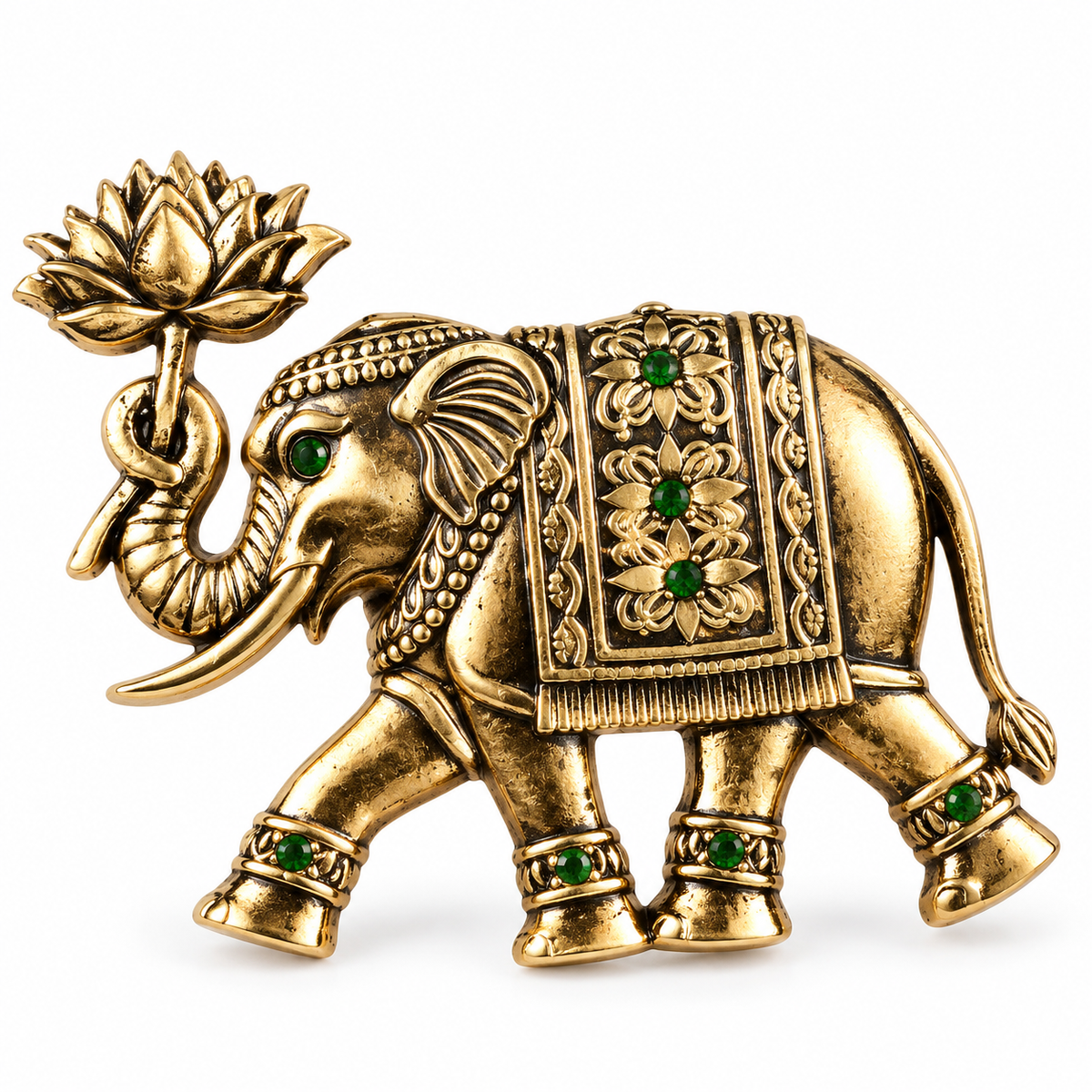 Albetro The Lotus Gaja gold elephant with lotus brooch detailed view