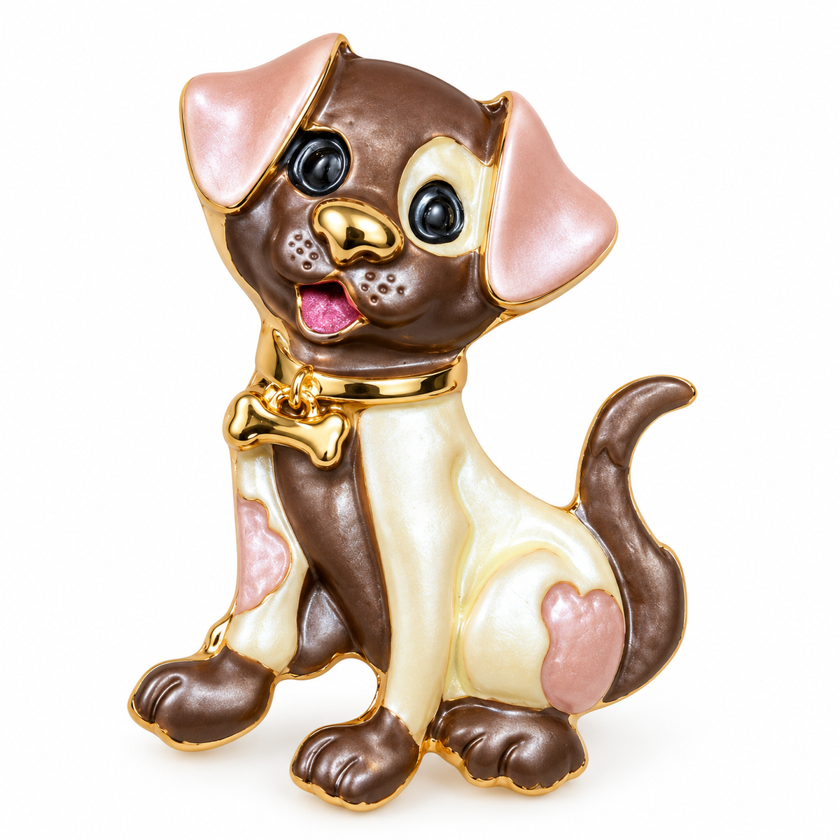 Albetro The Cocoa Pup brown enamel puppy brooch detailed view