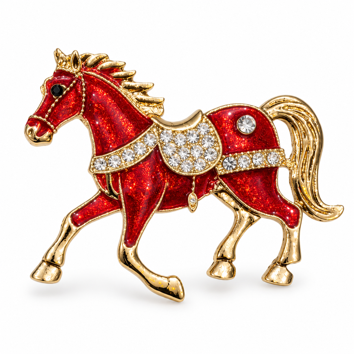 Albetro The Ashva Rouge red gold horse brooch detailed view