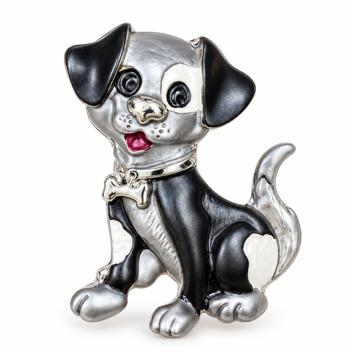 Albetro The Tuxedo Pup enamel puppy brooch detailed view