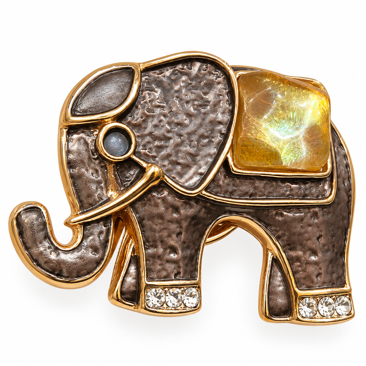 Albetro The Amber Gaja bronze elephant with amber cabochon detailed view