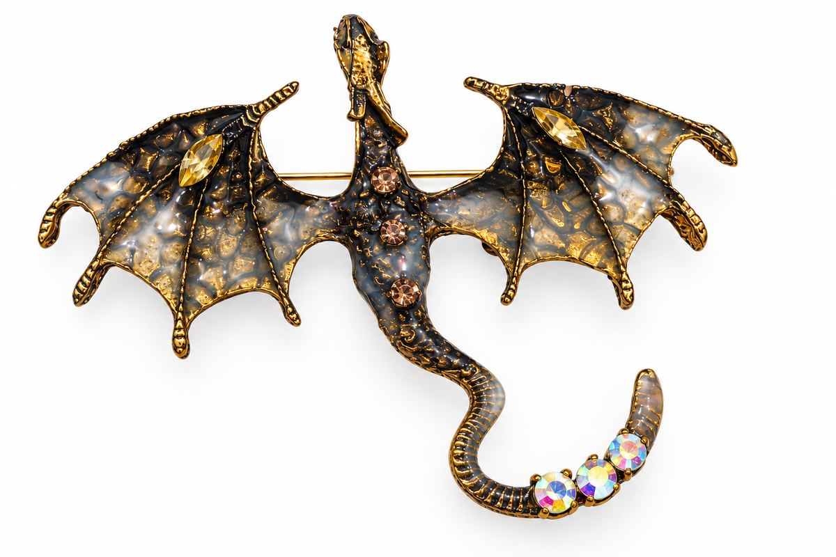Albetro The Draco d'Or gold dragon brooch detailed view