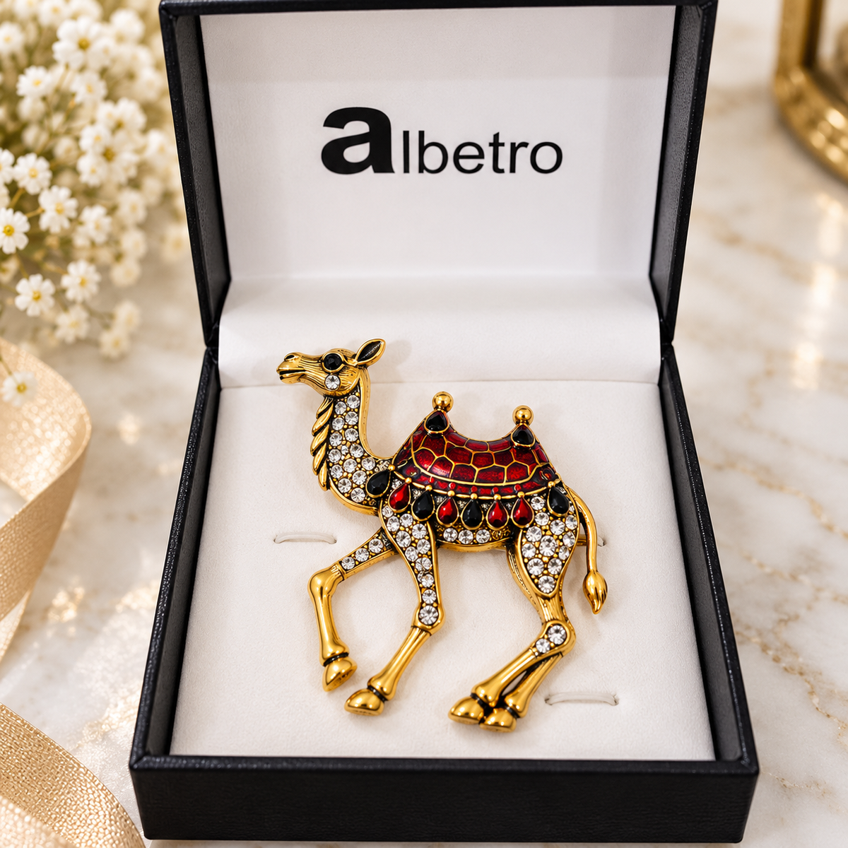 Albetro The Thar Royale crystal camel brooch close-up view