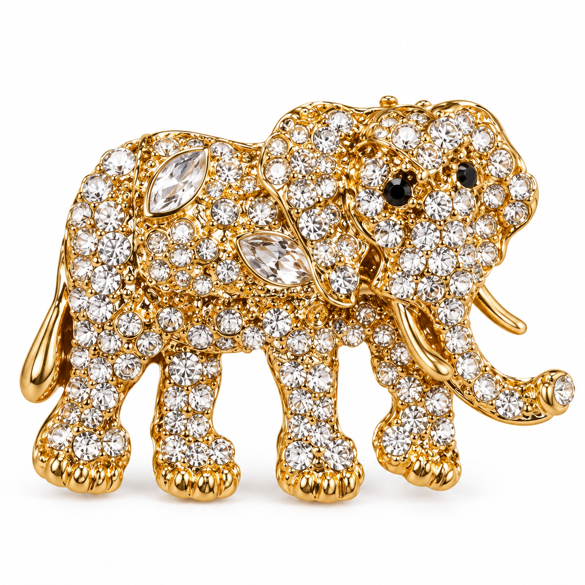 Albetro The Gilded Gaja crystal gold elephant brooch detailed view