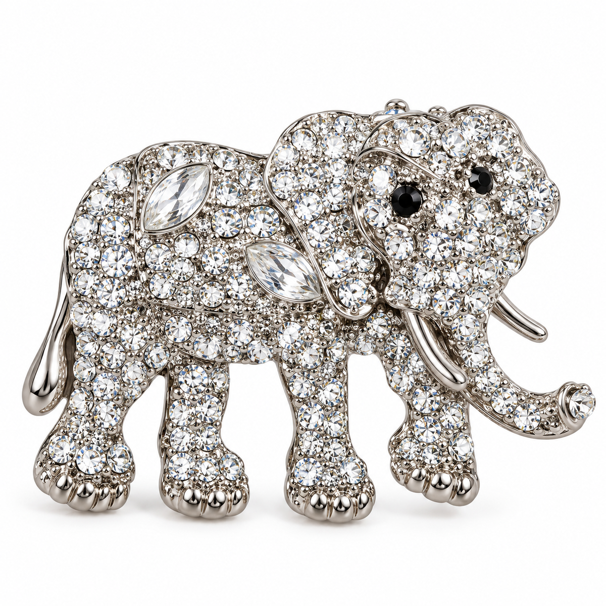 Albetro The Crystal Gaja silver crystal elephant brooch detailed view