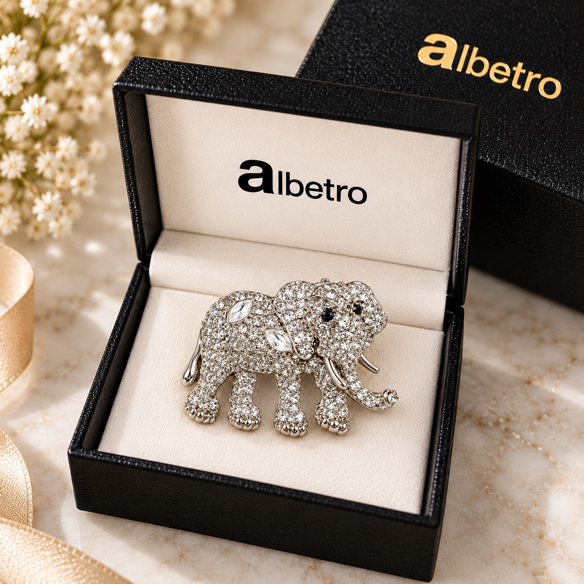 Albetro The Crystal Gaja pavé elephant brooch close-up view