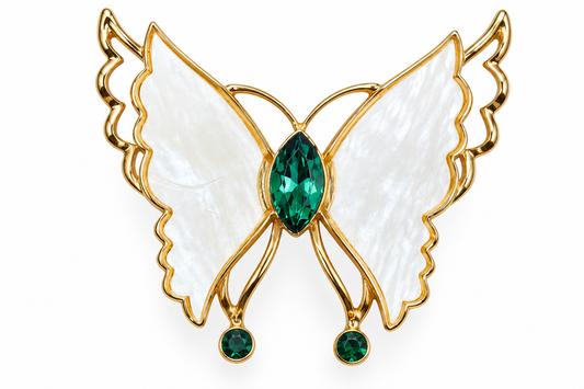 Albetro The Pearl Wing MOP butterfly with green crystal detailed view