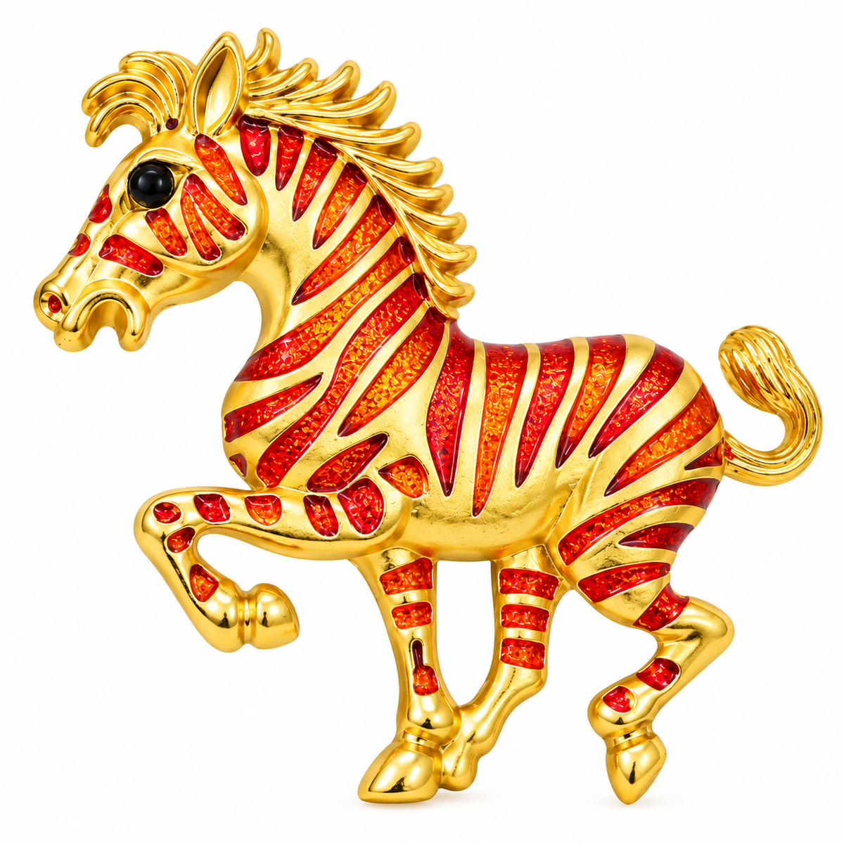 Albetro The Flame Stallion red gold striped horse brooch detailed view