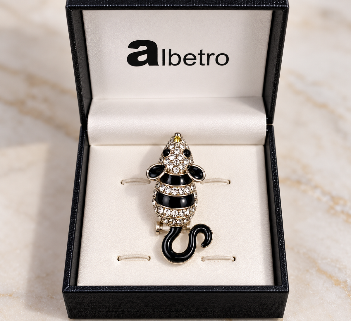 Albetro The Midnight Mouse brooch close-up view