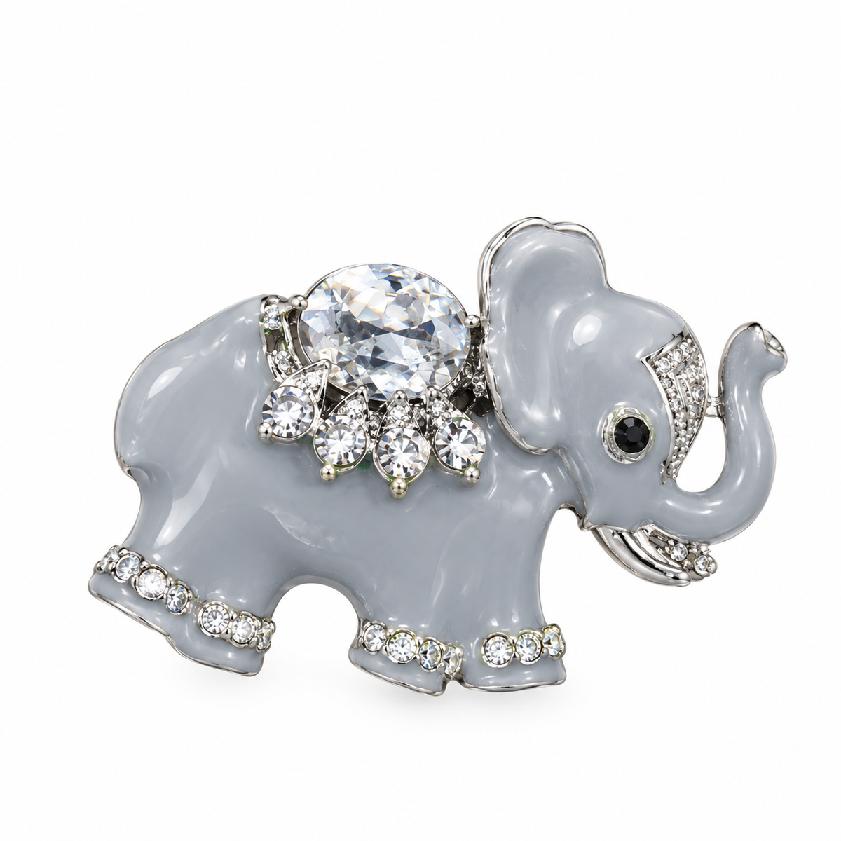 Albetro The Little Tusker crystal grey elephant brooch detailed view