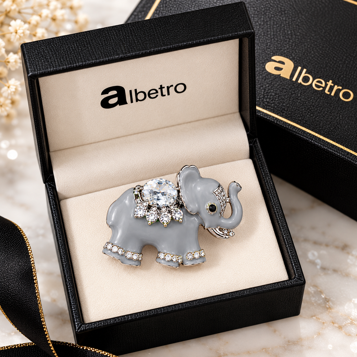 Albetro The Little Tusker elephant brooch close-up view