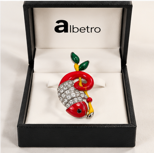 Albetro The Chameleon Rouge brooch close-up view