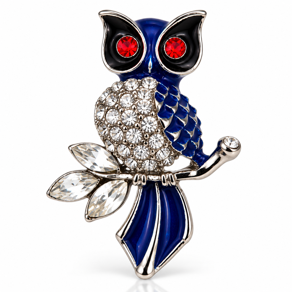 Albetro The Sapphire Sentinel blue owl brooch detailed view