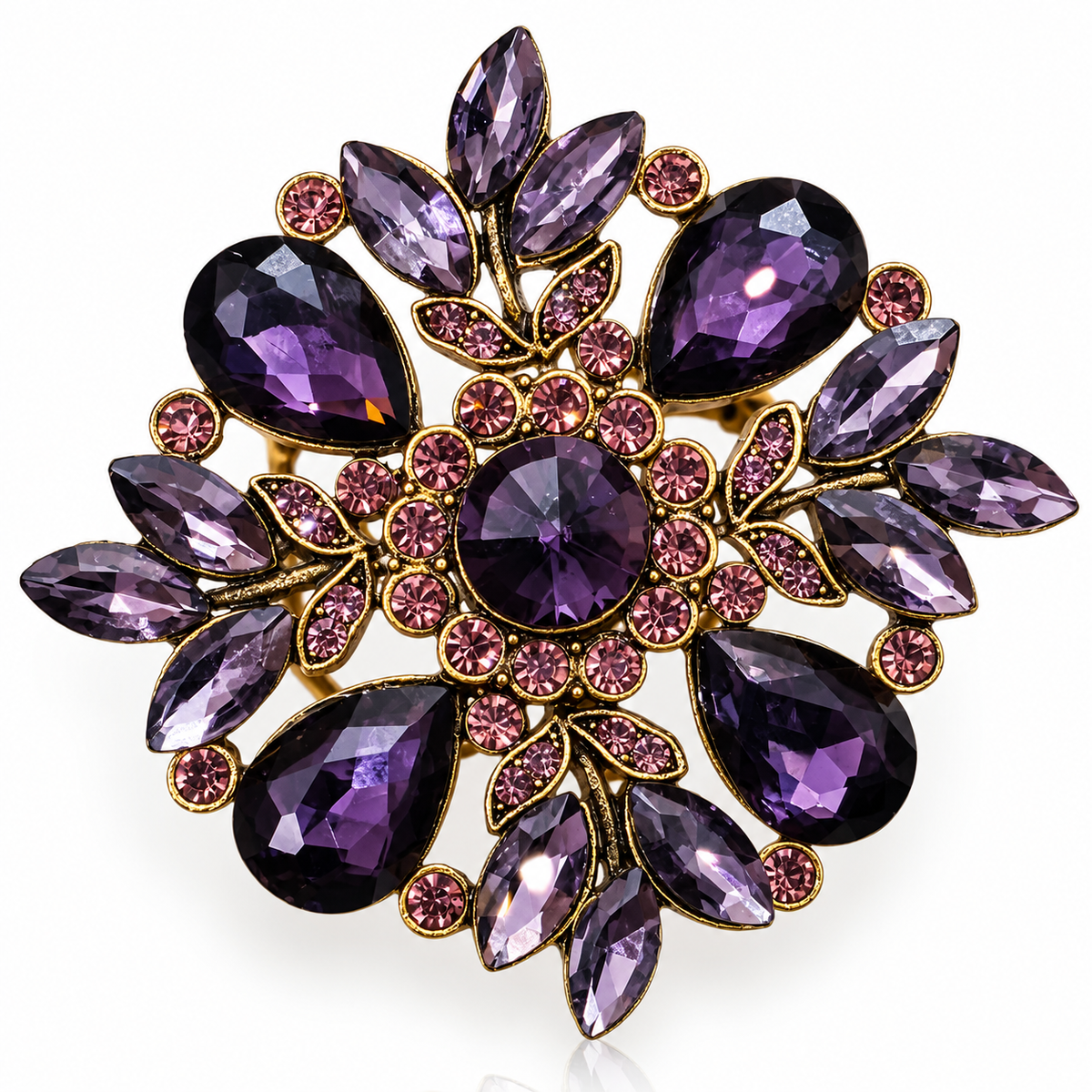 Albetro The Amethyst Bloom purple crystal floral brooch detailed view