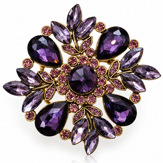 Albetro The Amethyst Bloom purple crystal floral brooch detailed view