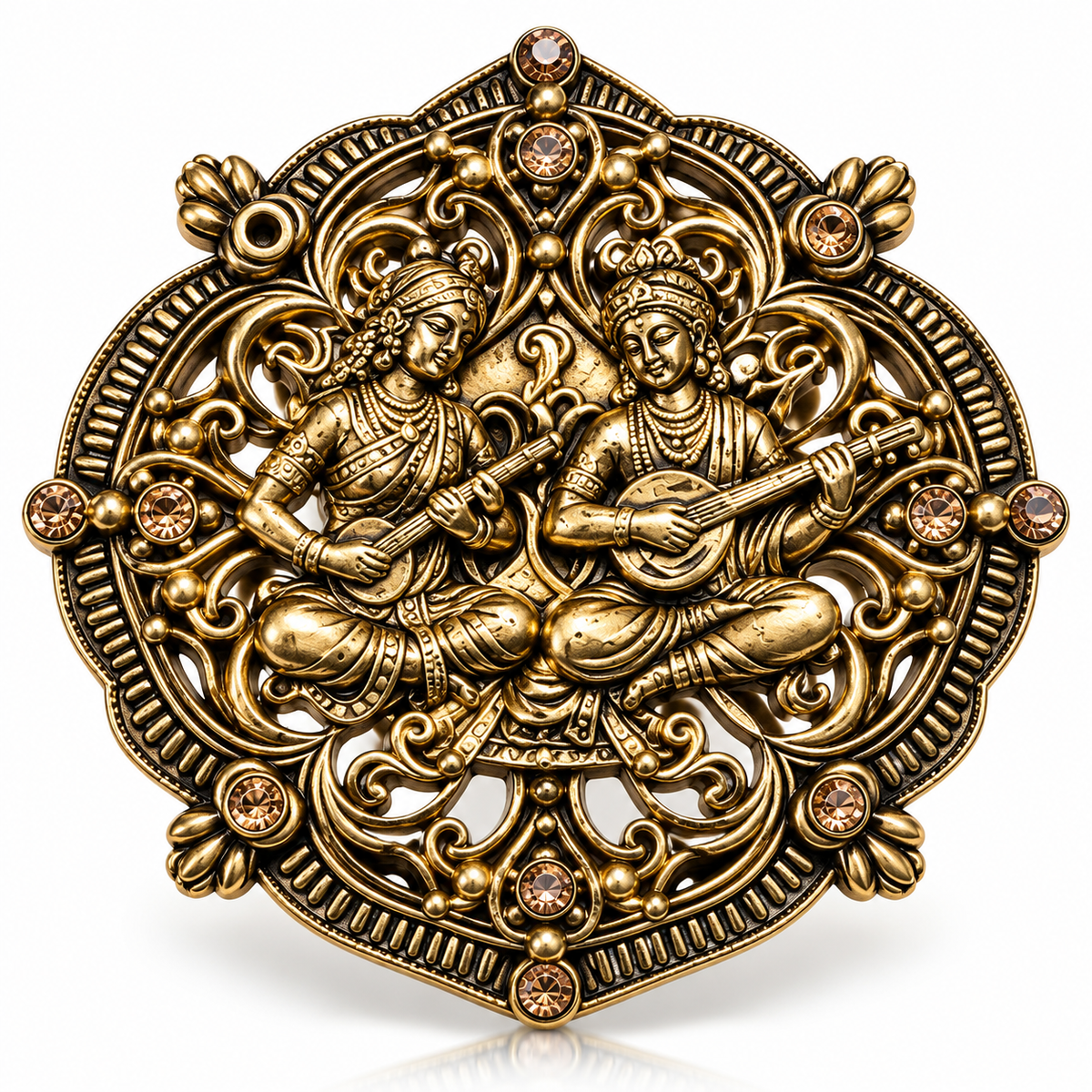 Albetro The Raag Darbar gold classical musicians brooch detailed view