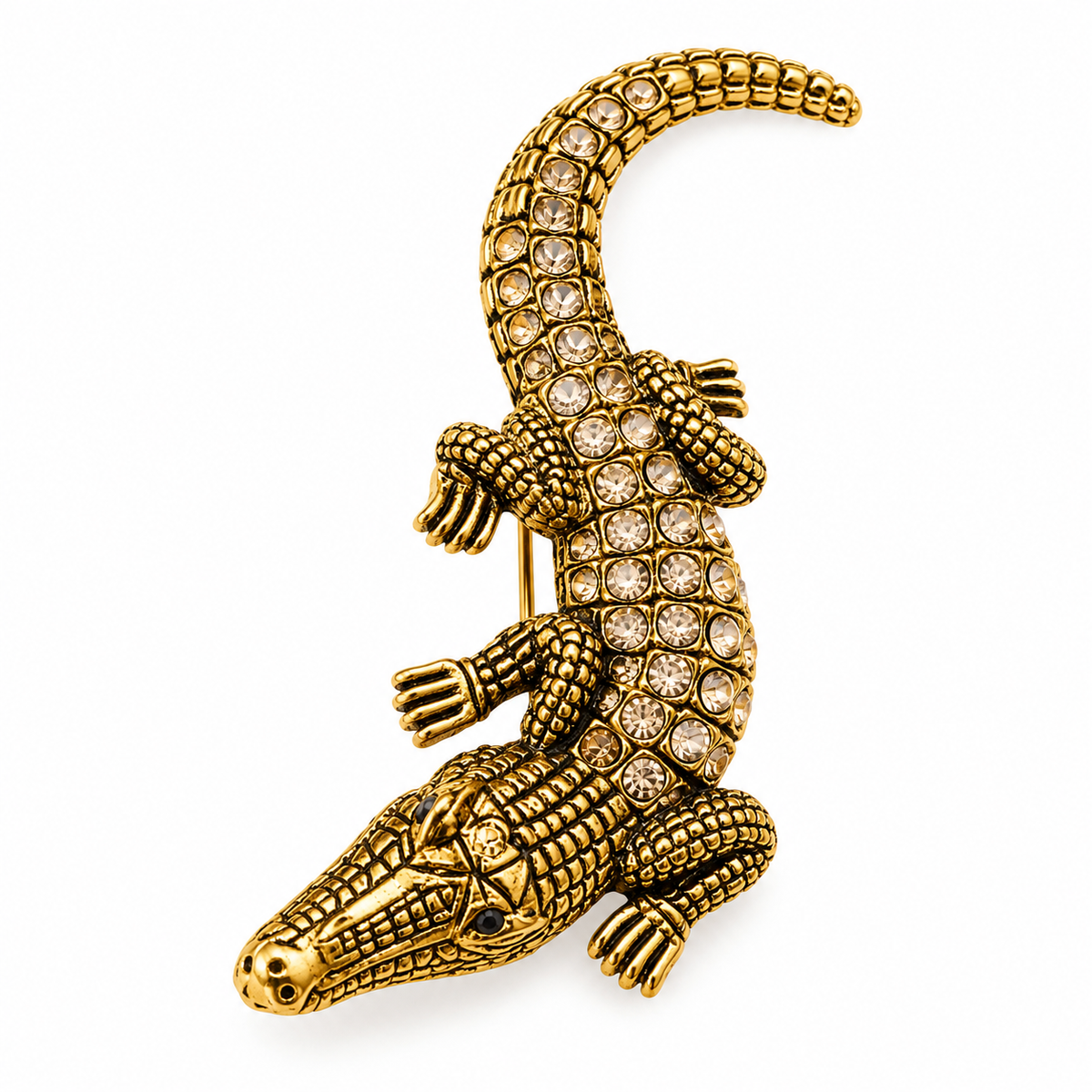 Albetro The Nile d'Or gold crocodile brooch detailed view