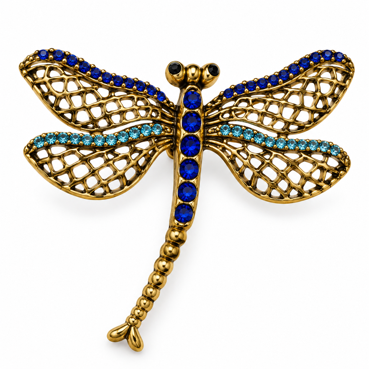 Albetro The Sapphire Dragonfly blue crystal dragonfly brooch detailed view