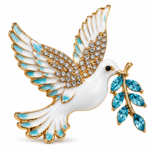 Albetro The Shanti Dove peace dove with olive branch brooch detailed view